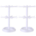 2 Pack Keychain Display Stand Rotating Jewelry 2 Tier Necklace Holder Plastic Spinning Bracelet Hanging Organizer Rotating Rack Earring Bracelet Stands for Vendors Malls Counter Dressing Table - color: White