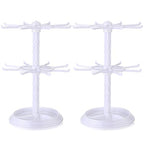 2 Pack Keychain Display Stand Rotating Jewelry 2 Tier Necklace Holder Plastic Spinning Bracelet Hanging Organizer Rotating Rack Earring Bracelet Stands for Vendors Malls Counter Dressing Table - color: White