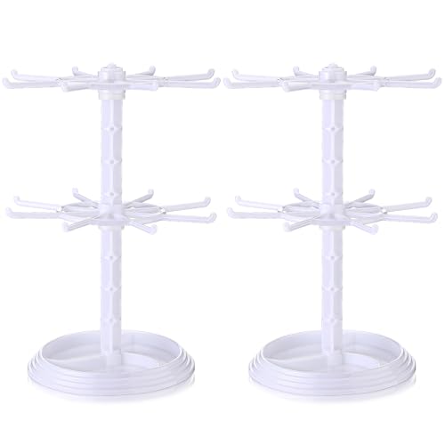 2 Pack Keychain Display Stand Rotating Jewelry 2 Tier Necklace Holder Plastic Spinning Bracelet Hanging Organizer Rotating Rack Earring Bracelet Stands for Vendors Malls Counter Dressing Table - color: White