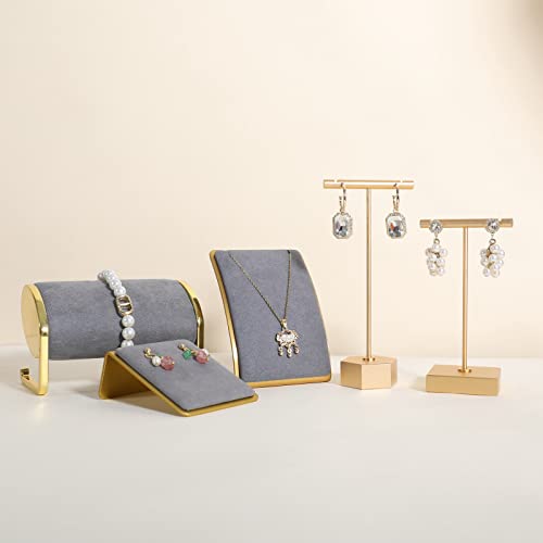GemeShou Grey Necklace display stand, Velvet Jewelry necklace display holder for selling, small metal earring neck storage organizer, online jewelry photography props【Grey】 - color: grey