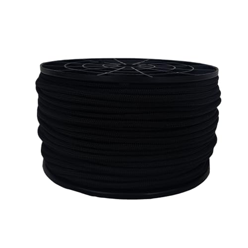 3/16" Black Shock Cord, Marine Grade Polyester Bungee Cord, 250 ft Spool, UV Resistant Elastic Rope - size: (#6) 3/16" x 250 feet