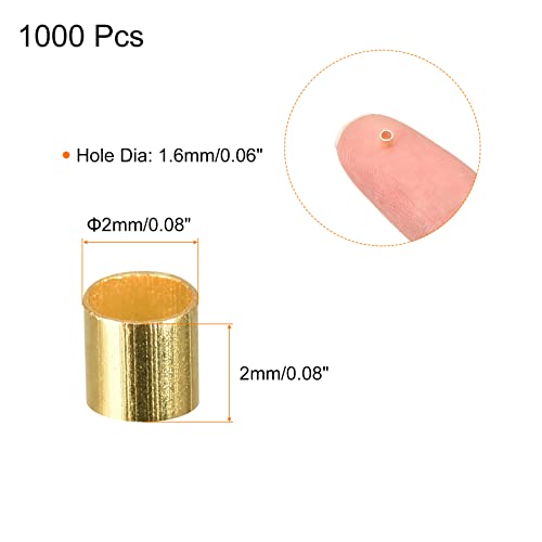 uxcell 1000Pcs Crimp Tube Beads, 2x2mm Brass Tube Crimp End Spacer Beads Tiny Stoppers for Making DIY, Gold Tone - color: Gold Tone, size: 2x2mm