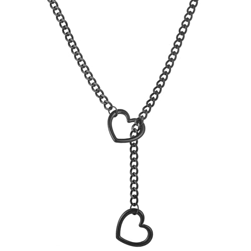 sroyte Heart Slip Chain Necklaces for Women,Stainless Steel O-Ring Adjustable Lariat Y-Necklace,Punk Gothic Cuban Collar Choker Necklace for women - color: Black Heart, size: 31"