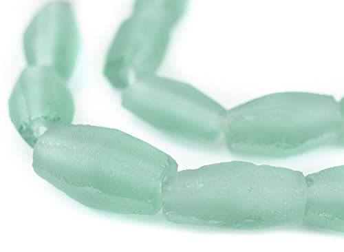 The Bead Chest Green Aqua Faceted Cylinder Java Recycled Glass Beads (20x12mm) - color: Green Aqua