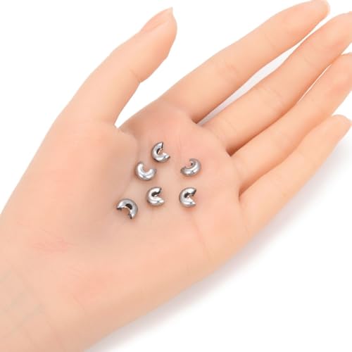 100pcs Adabele 304 Grade Stainless Steel Hypoallergenic Crimp Bead Knot Covers 6mm (0.24 Inch) Loose Beads for DIY Craft Jewelry Making SJF9-6 - size: 6mm (0.24 inch)