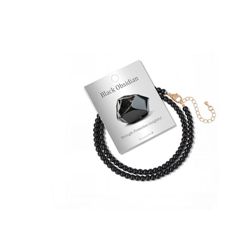 Crystal Choker Necklaces for Women,4mm Handmade Natural Stone Choker Beaded Necklace Healing Crystal Necklace Gemstone Bead Necklaces for Women - color: Black Obsidian