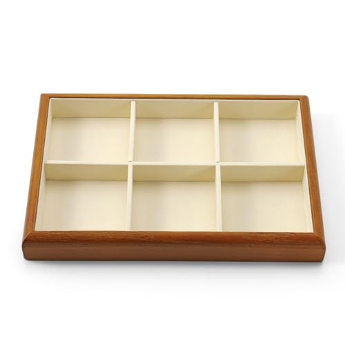 6 Grids Solid Wood Jewelry Tray Microfiber Bracelet Bangle Watch Earring Ring Necklace Holder for Display Storage (Cream White) - style: 6 Grid