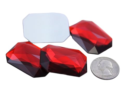 Allstarco 40x30mm Red Ruby A28 Large Flat Back Octagon Acrylic Rhinestones Cosplay Costume Gems Plastic Jewels Embelishments DIY Crafts Gemstones - 4 Pieces - color: Red Ruby A28