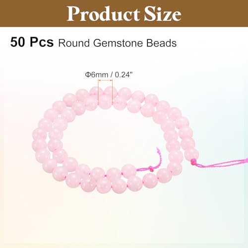 HARFINGTON 50pcs Natural Stone Beads 6mm Pink Rose Quartz Round Gemstone Stone Loose Beading Real Genuine Smooth Balls Bead for Jewelry Making Bracelets Necklace Earrings DIY - color: Pink Rose Quartz, size: 6mm