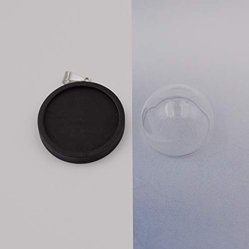 10-Piece Glass Dome Pendant Set with Wooden Base and Hollow Glass Cabochons (30mm Dark Coffee) - size: 30mm Dome Dark Coffee