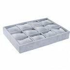 Jewelry Watch Tray, Grey Velvet Watch Jewelry Organizer 12 Grid, Stackable Watch Bracelet Bangle Display Holder, Adjustable Pillows, for Man Woman Show Birthday - color: Grey