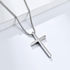 Tuefuzy Cross Necklace for Men, Silver Cross Stainless Steel Pendant Necklace, Mens Cross Chain - size: 28in