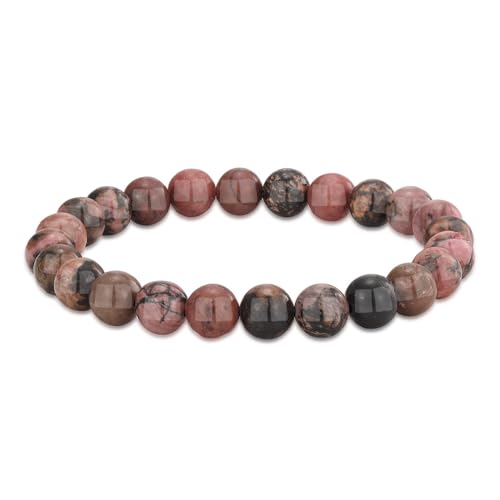 Crystal Vibe 8mm Beaded Bracelets For Women Men - Healing Crystal Bracelet - Adjustable Size - color: rhodolite