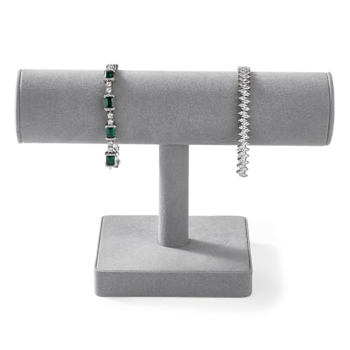 Oirlv Microfiber T-bar Bracelet Watch Organizer Display Stand Professional Jewelry Bracelet Display for Selling (Light Grey,Microfiber) - color: Light Grey