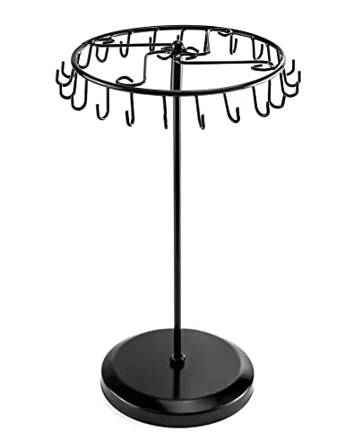 QWORK Spinning Jewelry Tree Display Stand, Jewelry Organizer with 23 Hooks, Black - color: Black, size: 1pack