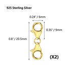 Double Lobster Clasp Gold Plated Sterling Silver Double Claw Connector Bracelet Extension Clasp for Jewelry Making（2pcs） - color: B-2 PCS Gold