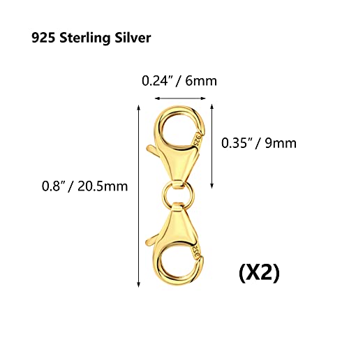 Double Lobster Clasp Gold Plated Sterling Silver Double Claw Connector Bracelet Extension Clasp for Jewelry Making（2pcs） - color: B-2 PCS Gold