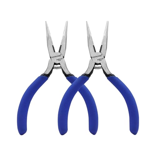 Mini Needle Nose Pliers 5"-2 Pack KAIHAOWIN Small Long Nose Pliers with Wire Cutters, Spring Loaded Thin Needle Nose Pliers, Precision Pliers Set for Crafts/Jewelry Making/Tiny Project - size: 2 Pack