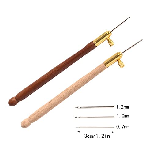 TXIN 4 Pieces Tambour Hooks with 12 Needles, Wooden Handle Embroidery Crochet Hooks, French Beading Needle Tools for Sewing Embroidery Sequins and Beads (0.7mm 1.0mm 1.2mm)