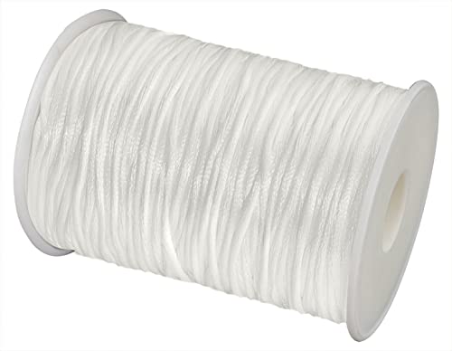 2mm x 100 Yards Quality Rattail Nylon Satin Cord Roll, Kumihimo Rattail, Chinese Knot (White) - color: White