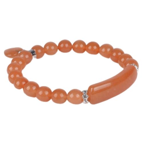 Justinstones Gem Semi Precious Gemstone Love Heart Charm Stretch Beaded Bracelet Unisex - color: Orange Aventurine
