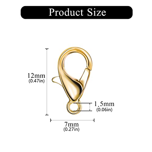 100 Pieces 12x6mm Gold Lobster Clasp Set Lobster Claw Clasps for Jewelry Making and Bracelets for DIY Craft Earring Necklace Bracelet Pendant Choker Jewelry Making Findings and Key Ring Chain - color: Gold, size: 12x6mm(100pcs)
