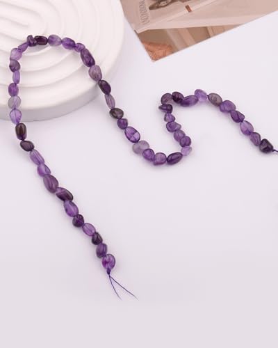 Natural Stone Beads 6-8mm Amethyst Oval Irregular Freeform Tumbled Loose Gemstone Beads for Jewelry Making 15 Inch Strand 50-55 Pcs - color: Amethyst-1 strand15”-approx. 55 beads