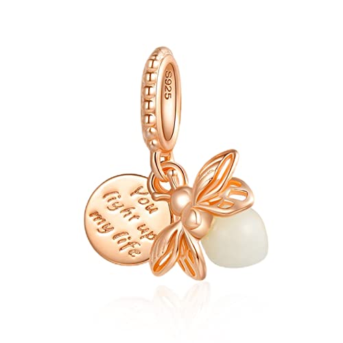 Mothers Day Birthday Number Love Family Friendship Graduation Auntie Grandma Dad Mom Charms for Pandora Bracelets Necklaces, Gifts Women, for Anniversary Valentines Christmas - style: You light uo my life Firefly 14K Rose Gold Plated