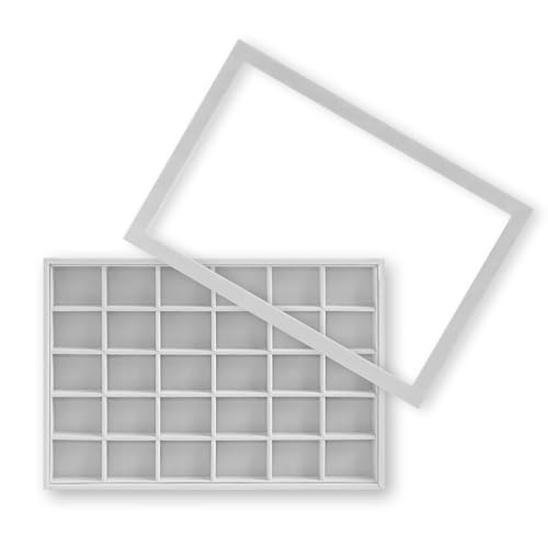 Wudygirl Jewelry Organizer Velvet Jewelry Tray with Lid Earring Holder Organizer Drawer Insert 30 Gird Earring Tray Ring Storage for Women Adjustable Set of 2 (Gray) - color: Gray, size: 1 Pcs+Lid