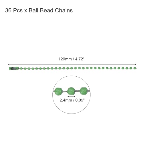 MECCANIXITY Ball Bead Chain Beaded Necklace Chains 5 Inch Adjustable Metal Ball Chains 2.4mm/0.1inch Keychain for Jewelry Making,DIY Craft Projects,Pack of 36(Green) - color: Green