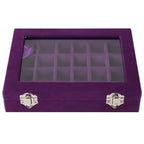 Velvet Jewelry Box 24 Grid Jewelry Earrings Display Organiser Box Ring Tray Holder Earrings Storage Case for Girls Women Wife Mom (Purple) - color: Purple