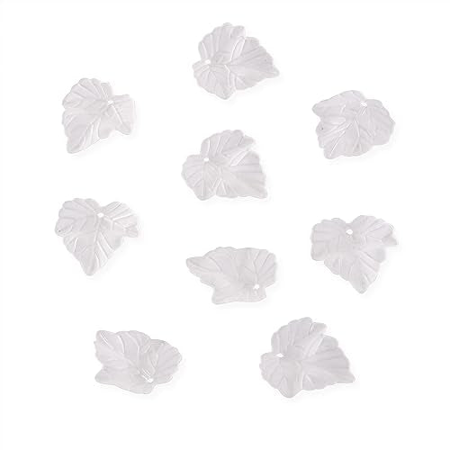 Crafans 50Pcs Frosted Acrylic Leaf Charms 24x22.5x3mm Transparent Plant Pendants Clear Autumn Maple Leaves Beads Charms for Jewelry Making (White) - color: White
