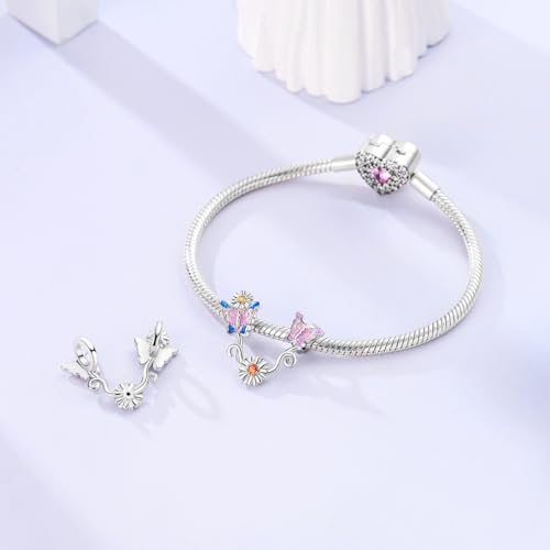 LAZA 925 Sterling Silver Charm for Bracelet Necklace Dangle Love Mom Butterfly Party Charm Beads Pendants DIY Jewelry for Women - color: Butterfly Gerbera