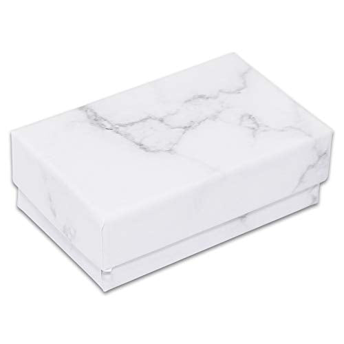 TheDisplayGuys - 100-Pack #21 Cotton Filled Cardboard Paper Jewelry Boxes Gift Case - Marble White (2.6" x 1.6" x 1.0") - for Shipping or Storage - size: 1 Count (Pack of 100), style: 2.6" x 1.6" x 1.0" (#21)
