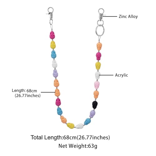 Layered Punk Pants Chain for Men Women, Gothic Hip Hop Jean Chain Wallet Chain Biker Trouser Chain, Goth Emo Fashion Keychain Accessories - color: 1L-Colorful Skulls