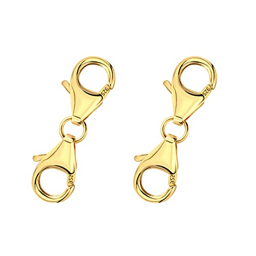 Double Lobster Clasp Gold Plated Sterling Silver Double Claw Connector Bracelet Extension Clasp for Jewelry Making（2pcs） - color: B-2 PCS Gold