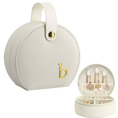 COLLECTIVE HOME - Travel Jewelry Case, Elegant Half-Moon Design with Gold Monogram, Detachable Handle, Personalized Accessory Organizer, Gift for Fashion-Forward Women and Teens (b) - color: b