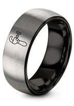Chain Tool Ring - Gift for Cyclist - 8mm - Band - Gunmetal Black Silver - Personalized Custom Engraving - Men Women - Anniversary Engagement Wedding - Tungsten Carbide - Flat Dome Bevel - color: 02 - Black Grey Tungsten