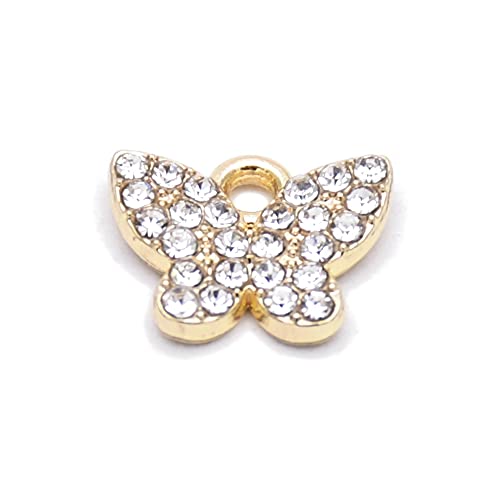 Pack of 20 Rhinestone Charms Gold Plated Pendants Pave Crystal Accessories for Necklace Bracelet Jewelry Making DIY Crafting - color: (Cute Butterfly)VID61301