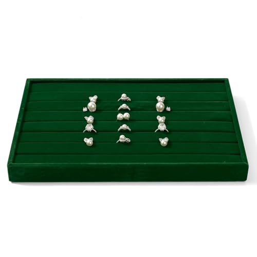7 Slots Velvet Jewelry Tray Ring Earring Display Tray Jewelry Drawer Organizer Ring Earring Holder Storage (Green) - size: 7 Slot