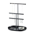 Saydear Elegant Jewelry holder Organizer 2-Tier Display Storage Stand for Earrings Necklaces with Ring Tray Spacious and Durable, Easy to Assemble Black - color: Black