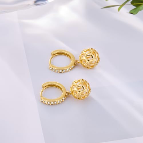 6Pcs Gold Zirconia Hoops for Earrings, Hypoallergenic 14K Goldplated Earring Hooks Round Huggie Zirconia Hoop with Loop Leverback Dangle Earring Making Gold Jewelry Findings Supplies Replacement Set - color: 6PCS_GoldB