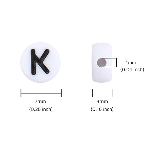 100Pcs Letter Beads 4x7mm White Round Acrylic Alphabet Beads Letter K Beads for Jewelry Making DIY Bracelets Necklaces Key Chains - color: K 100Pcs
