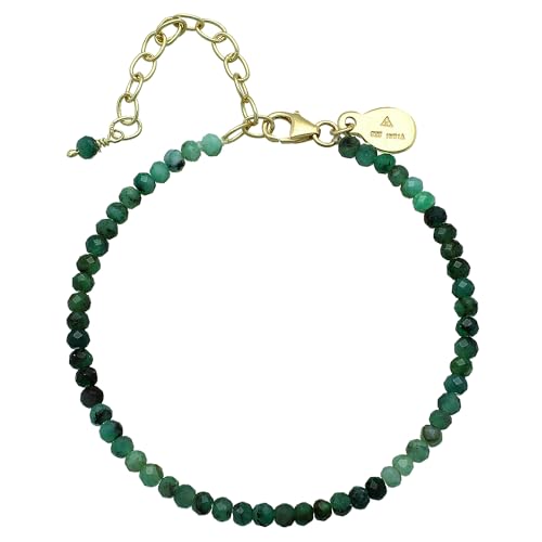 Faceted Bracelet for Women, Certified 925 Sterling Silver with 18K Gold Vermeil Healing Crystal Bracelets for Women - Crystals and Healing Stone Bracelet Women Jewelry for Gift - color: Emerald