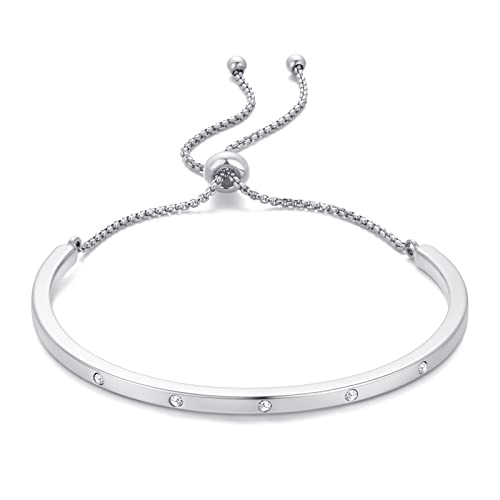 WOWORAMA Adjustable Slider Bracelets for Women Bar Friendship Bangle Bracelet for Women Gold/White Gold/Rose Gold Bolo Bracelet - color: Slim Bar-White Gold