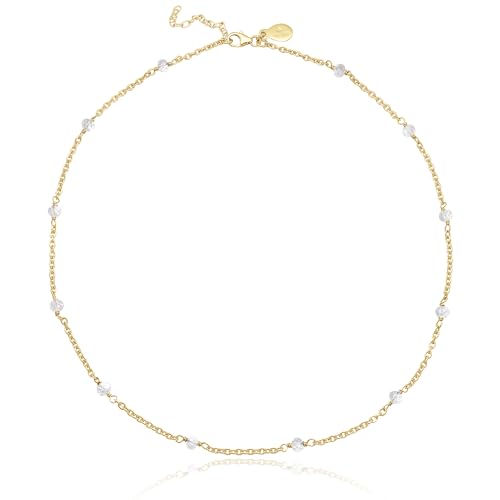 Dainty Gold Necklace for Women,Trendy 18k Gold Vermeil Sterling Silver Choker Necklace Thin Beaded Choker Necklaces Womens Simple Jewelry Gift for Valentines Day - color: April - Clear Quartz