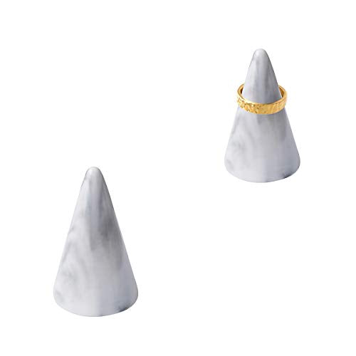 oskas Modern Marble Ring Holder Tower Ceramic Cone Shape Decorative Display Stand for Jewelry /Wedding Grey&Grey 2pcs set - color: Grey 1