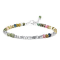 Natural Crystal Cut Bead Bracelet, 925 Silver Faceted Gemstone Jewelry for Women, Handmade Chakra Design Gift for Birthday Christmas Daily Wear - color: Multicolor Tourmaline