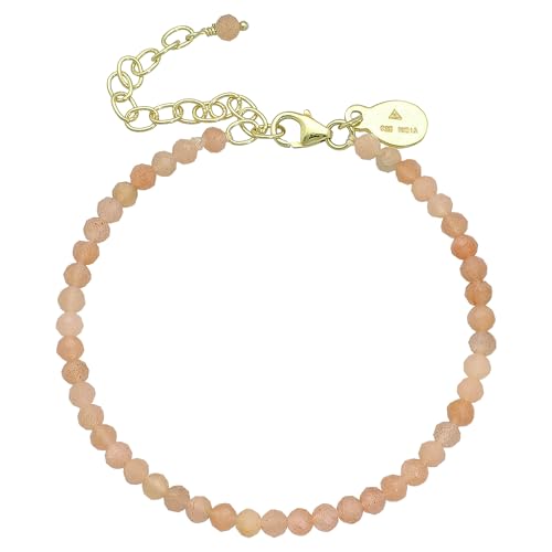 Faceted Bracelet for Women, Certified 925 Sterling Silver with 18K Gold Vermeil Healing Crystal Bracelets for Women - Crystals and Healing Stone Bracelet Women Jewelry for Gift - color: Peach Moonstone