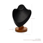 Solid Wood Jewelry Bust Necklace Display Black PU Leather Jewelry Necklace Display Stand for Show Selling - color: Black